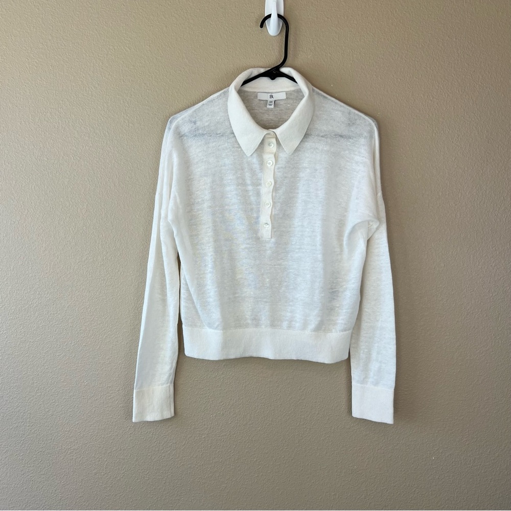 banana republic linen blend long sleeve johnny collar shirt iced vanilla - Picture 2 of 10